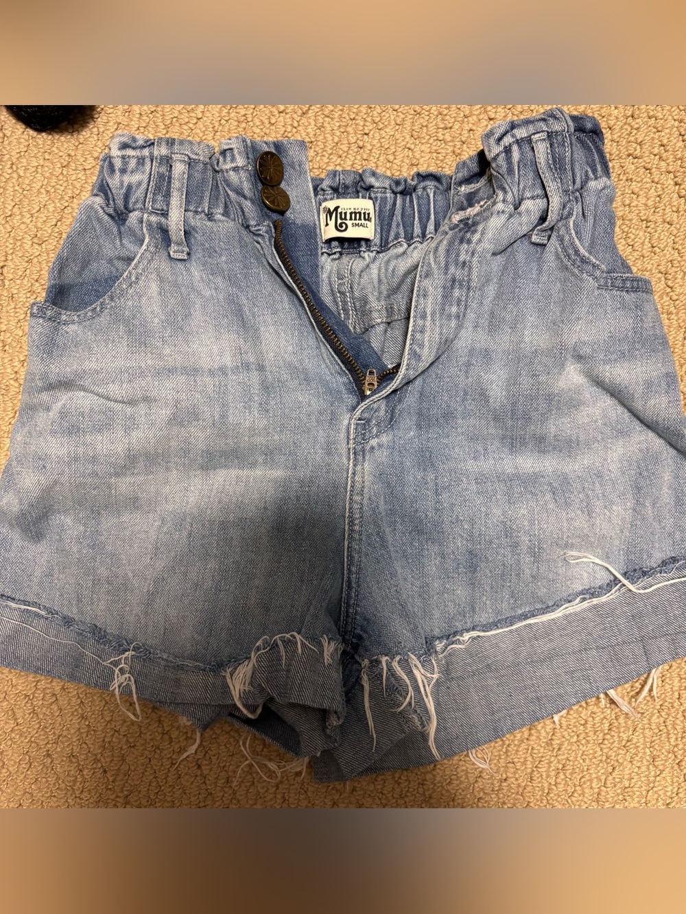 Show Me Your Mumu Berkeley Paperbag Denim Shorts Light Wash Size Small